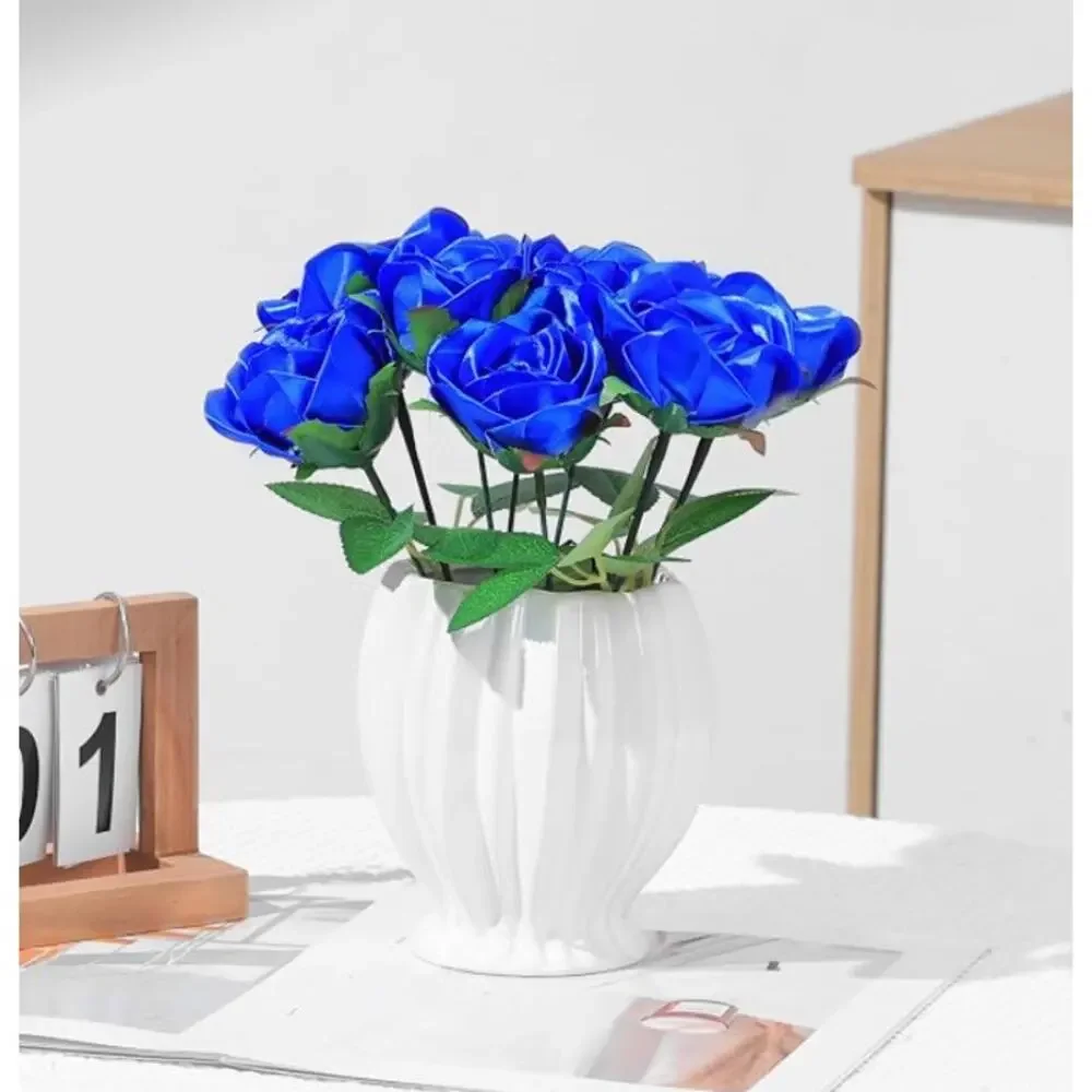 Premade Satin Ribbon Rose Petals, Forever Flowers Bouquets - Royal Blue